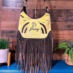 Vintage JUICY Couture Terry Lime Green Yellow Fringe Tassel Bag